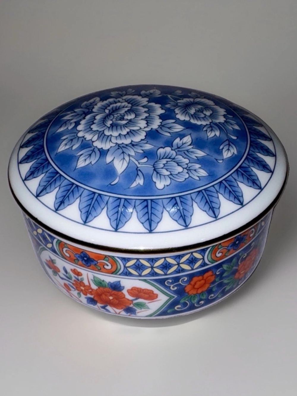 Tiffany & Co. Blue and Orange Floral Porcelain Trinket Box